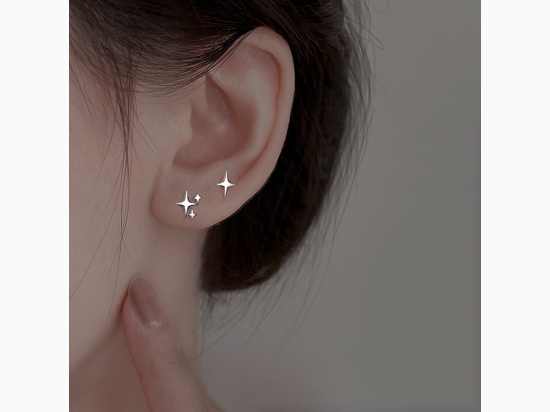 Women's Sterling Silver Asymmetric Star Post Earrings