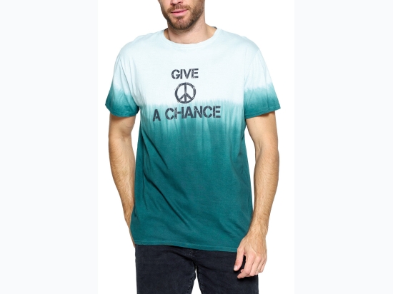 Men's Split Tie Dye "Give Peace a Chance" T- Shirt in Green