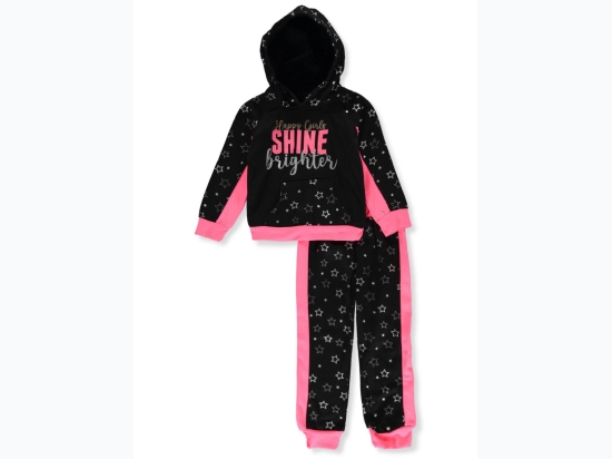 Girls' 2pc "Shine Brighter" Jogger Set Outfit in Black/Pink