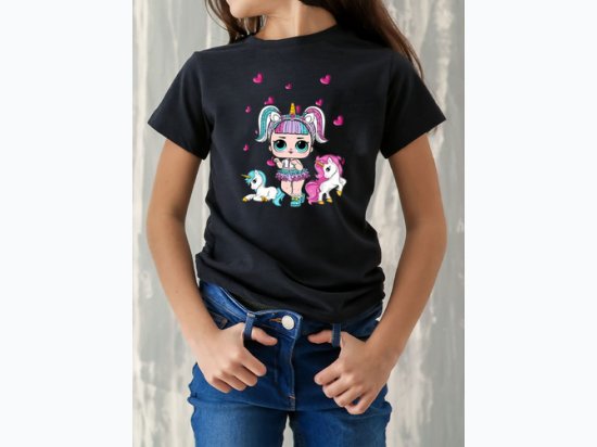 Girl's Graphic T with Girl With Unicorns Print