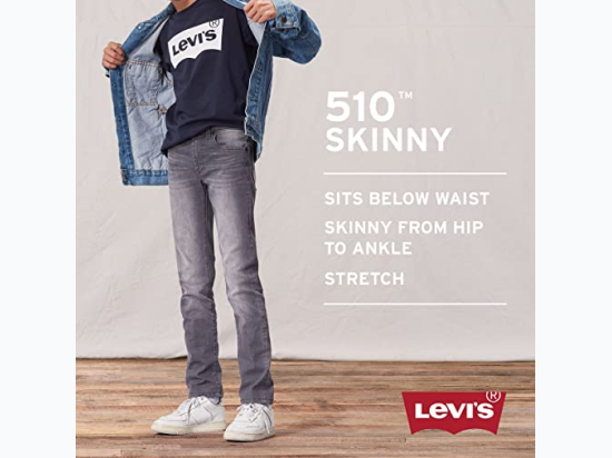 Boys Levi Skinny Fit Jeans - 510 - in Grey