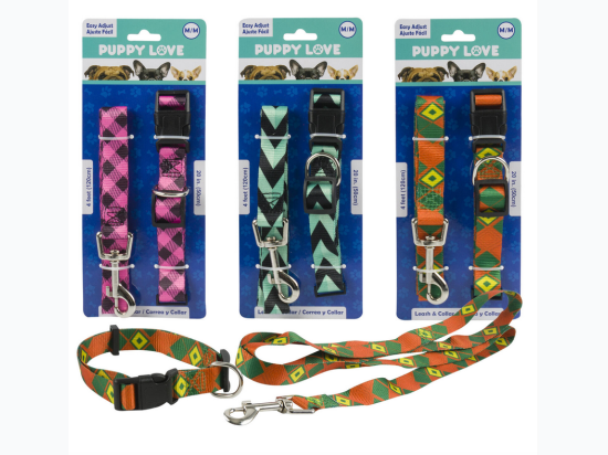 2pc Dog Leash and Collar Set- Medium - 3 Color Options