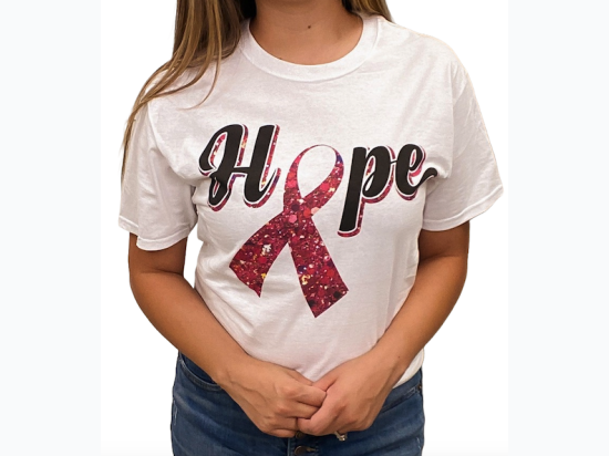 Girl's Youth Pink Ribbon Hope Graphic T-Shirt in White - SIZE S (8/10)