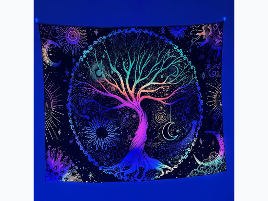 Colorful Rainbow Celestial Tree Printed Tapestry - 59" L