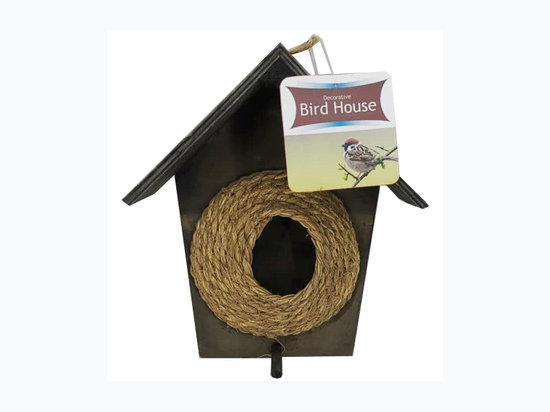 Wood and Jute Outdoor Bird House with Perch