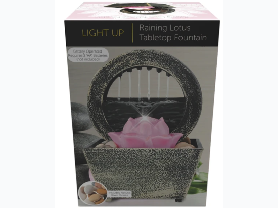 Battery-Operated LED Raining Lotus Tabletop Fountain with Cobblestones