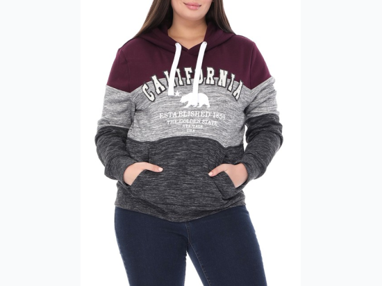 Plus Size Fleece Pullover With CA Print & Patch - In Plum