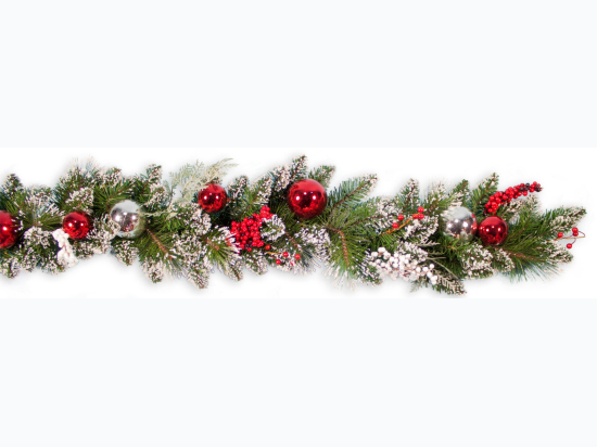 6′ Red/Silver Balls Frosted Pine Garland