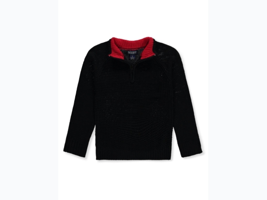 Boy's Sezzit Multi-Knit 1/4 Zip Raglan Sweater in Black - Size 4-7