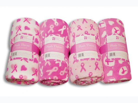 Plush Breast Cancer Pink Ribbon Throw Blanket - Styles Vary