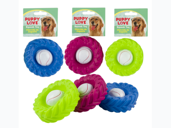 Tire with Ball Dog Toy- 3.7" - 4 Color Options