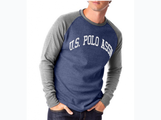 Men's US Polo Assn Raglan Sleeve Thermal With Chest Lettering - Lined Tags