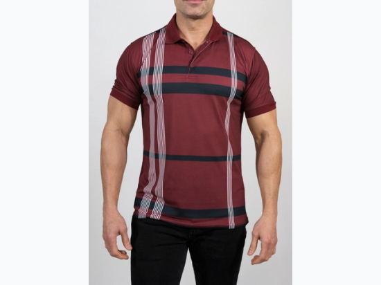 Men's Stripe Detail Burgundy Polo Shirt