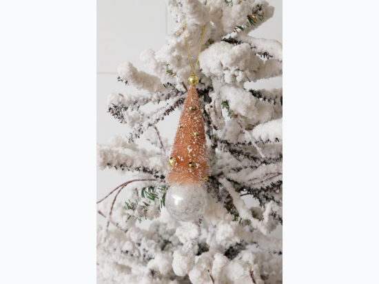 Blush Bottle Brush Tree on Ball Ornament - 2 Pack