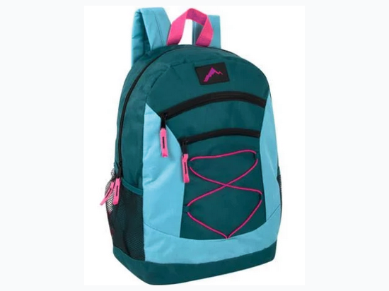 High Trails 18 Inch Multi Pocket Bungee Backpack - Teal/Blue
