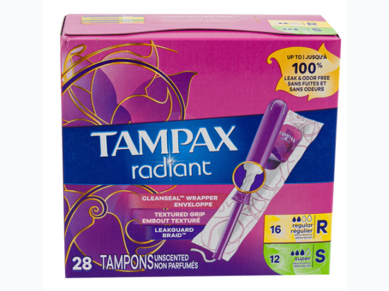 Tampax Radiant Tampons - Duopack 16 Regular&12 Super Absorbency, Unscented - 28CT
