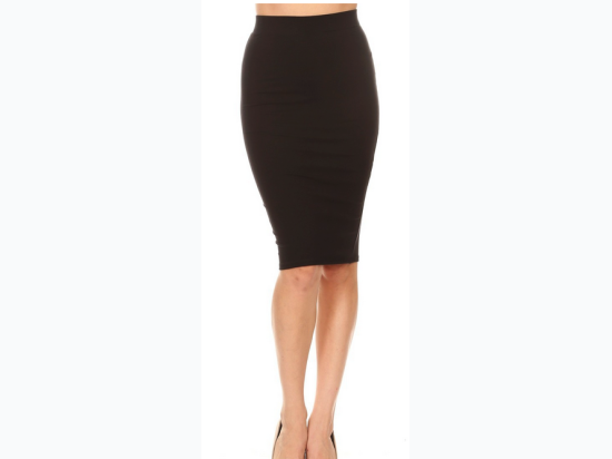 Women's High Rise Pull On Knee Length Solid Skirt in Black