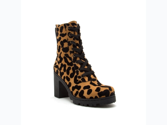 Women's Lace up Leopard Print Mid-Calf Boot