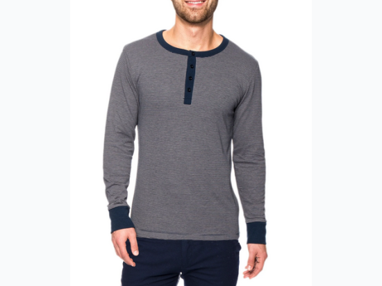 Men's Striped Double Layer Thermal Long Sleeve Henley Top - 3 Color Options