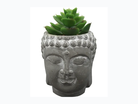 Decorative Buddha Head Statue Planter w/ Faux Succulent - Succulent Style May Vary