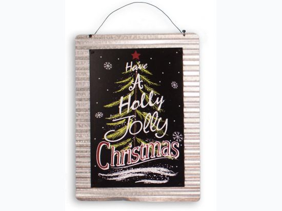 20" HANGING CORRUGATED METAL HOLIDAY PLAQUE