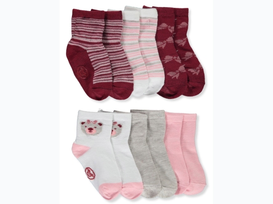 Adrienne Vittadini Baby Girls' 6-Pack Crew Socks - Pink/Burgundy