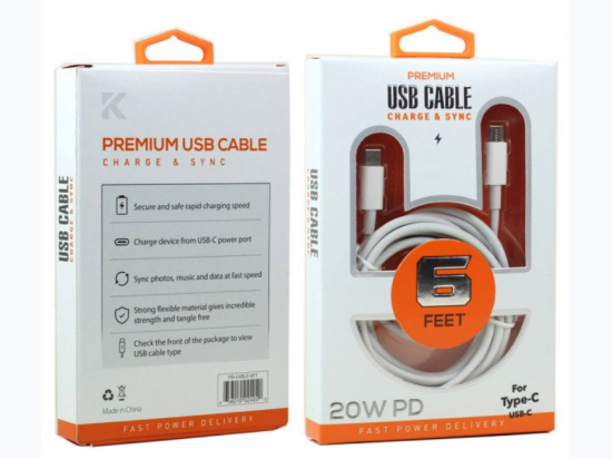 USB C / Type C Phone, Tablet 20W PD Fast Charging USB-C to USB-C Cable 6FT - 2 Color Options