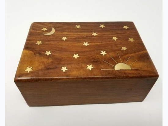 Celestial Rising Sun Inlay Wood Box - 4x6"