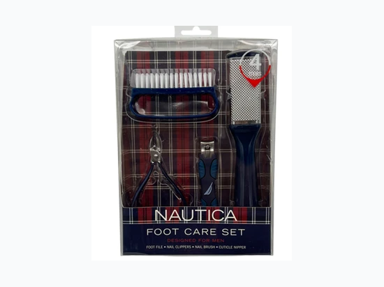 Nautica 4 Piece Pedi Foot Care Set with Foot File, Deluxe Grip Clippers, Nipper & Brush