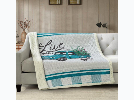 Virah Bella® Collection - Primitive Quilted Sherpa Throw - Flower Truck