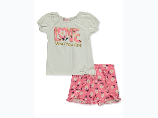 Toddler Girl Floral Love Who You Are Tee & Floral Petal Ruffle Short Set