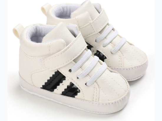 Baby High-Top Ankle Soft Sole Stripe Shoes in White