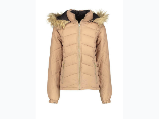 Girl's Reversible Removeable Hood Winter Jacket in Light Camel