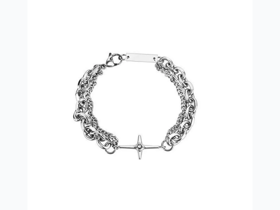 Unisex Star Cross Double Chain Link Titanium Steel Bracelet