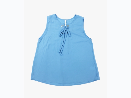 Junior's Sleeveless Grommet Lace Up Detail Top In Blue