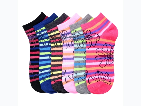 Girl's Mamia Flower Sketch & Striped 3pk Socks - Assorted Colors - 6-8 Size