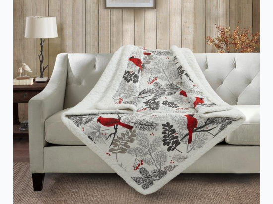 Virah Bella® Collection - Primitive Quilted Sherpa Throw - Cardinals