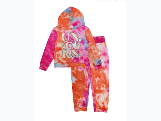Toddler Girl Tie Dye Unicorn Squad Foil Print Jogger Set - Pink/Orange