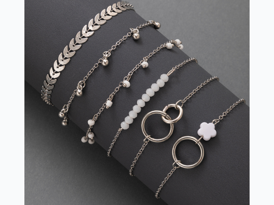 Women"s Beads Layered Charm Bracelet Set  - 2 Color Tones