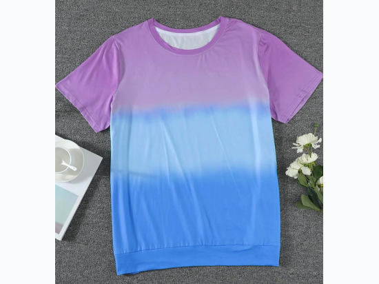 Plus Size Purple Tie-Dye Colorblock T-Shirt