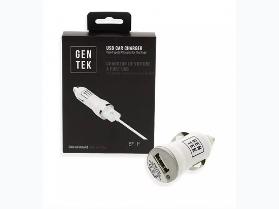 Gen Tek USB Car Charger - in White