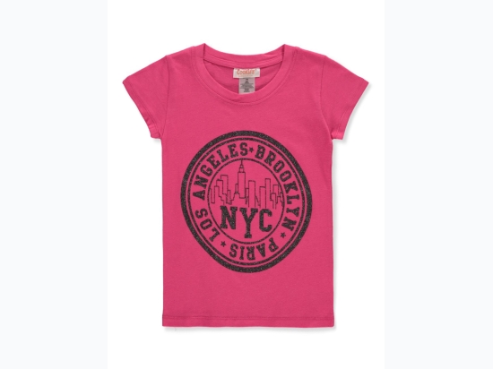 Girl's NYC Brooklyn, L.A, Paris Glitter Graphic Tee in Deep Pink