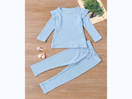 Girl's Flutter Sleeve Top And Pant 2 Piece Sleepwear Set In Blue - SIZE 18/24 Months