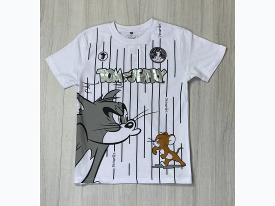 Boy's Tom & Jerry Foil SS Tee in White