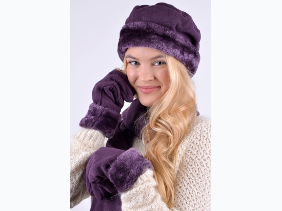 Women's 3pc Solid Color Fleece Winter Hat Set
