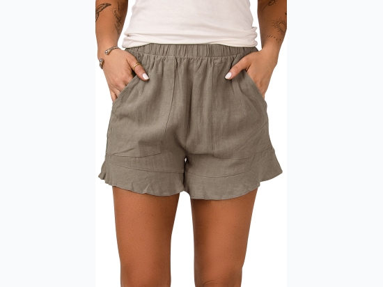 Women's Khaki High Waist Pocketed Flutter Hem Shorts
