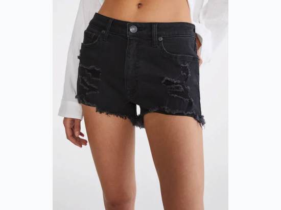 Women’s Famous Maker Distressed Vintage High Rise Denim Shorty Shorts in Black - Closeout Special