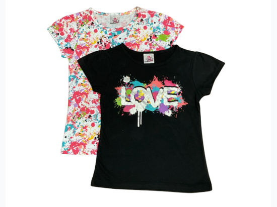 Girl's Paint Splash All-Over Print & Splash Printed Love Graphic T-Shirt - 2pk