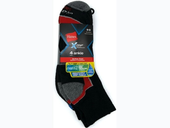Men's 'Hanes' X-Temp Ankle Socks 4 Pack - Black