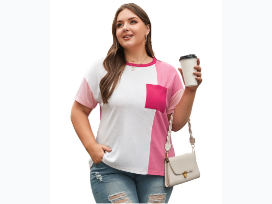 Women's Plus Peach Blossom Colorblock Patchwork T-shirt